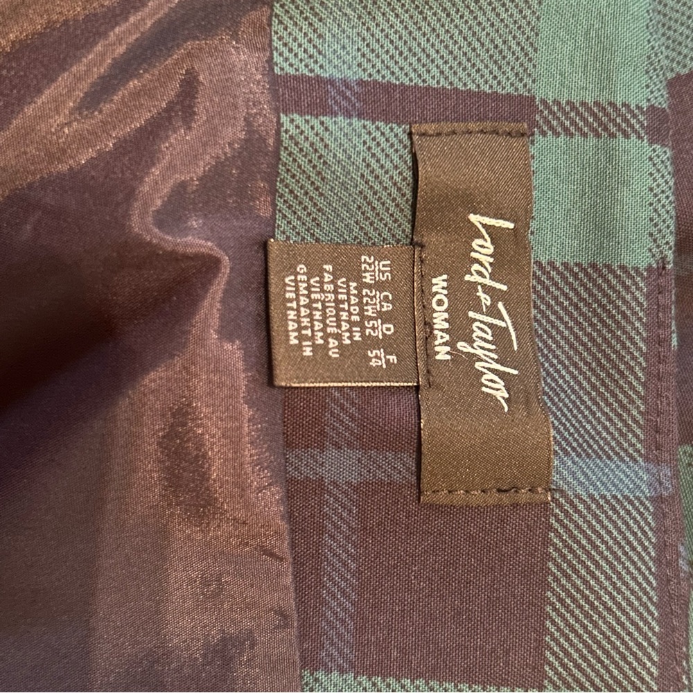 NWT 97% Cotton Lord & Taylor Green and Navy Plaid Pencil Skirt - Picture 9 of 9